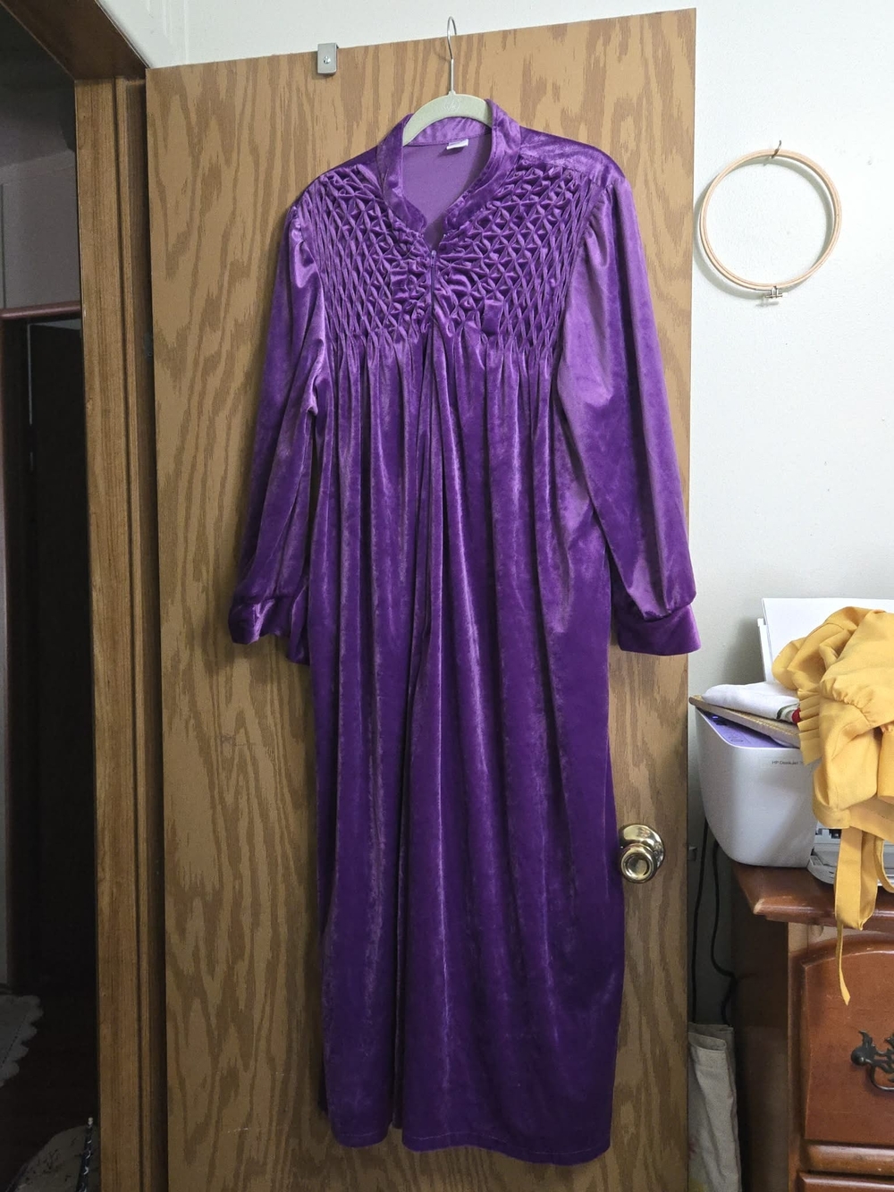 Vintage Women's Velour Purple Zip Front Night Robe- Sz L